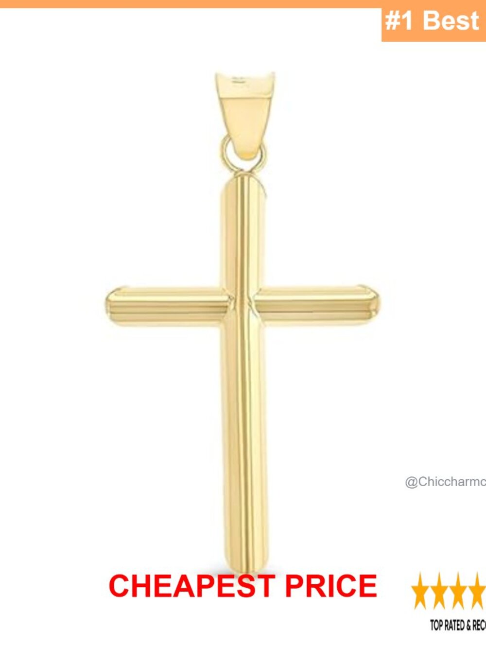 14K Solid Yellow Gold 3D Cross Pendant Necklace Charm Religious Gift